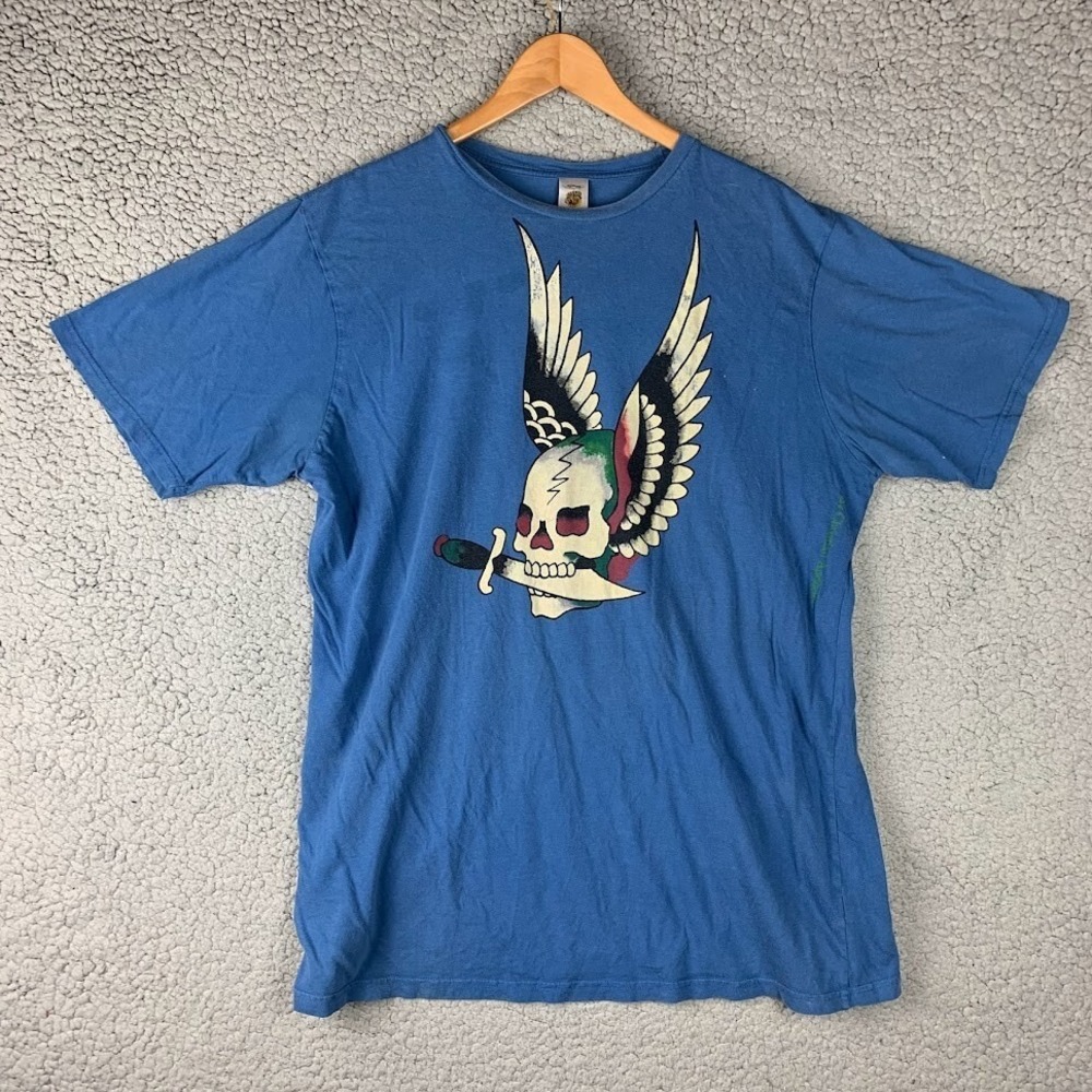 Ed Hardy By Christian Audigier Y2K Skull Wings Knife Mens Tshirt XXL STAINS READ